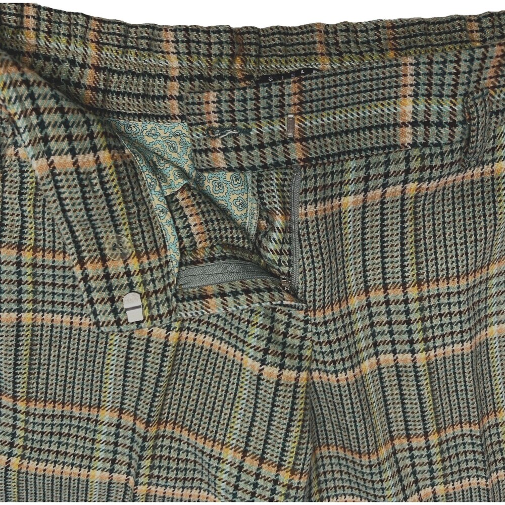 Sisley Womens 42 Small Green Plaid 25 % Wool Blend Cropped Pants Boho Retro Chic - Picture 8 of 16